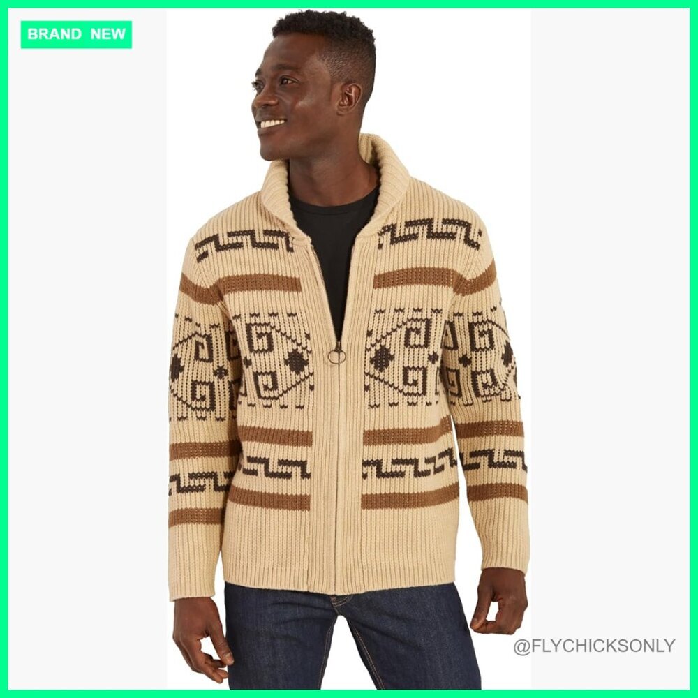 Heavy Cable Knit Cardigan Sweater with Zip Front in 100% Wool